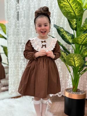 kahverengi fiyonk detaylı elbise